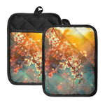 Sunrise Japanese Cherry Blossom Print Pot Holders With Pocket