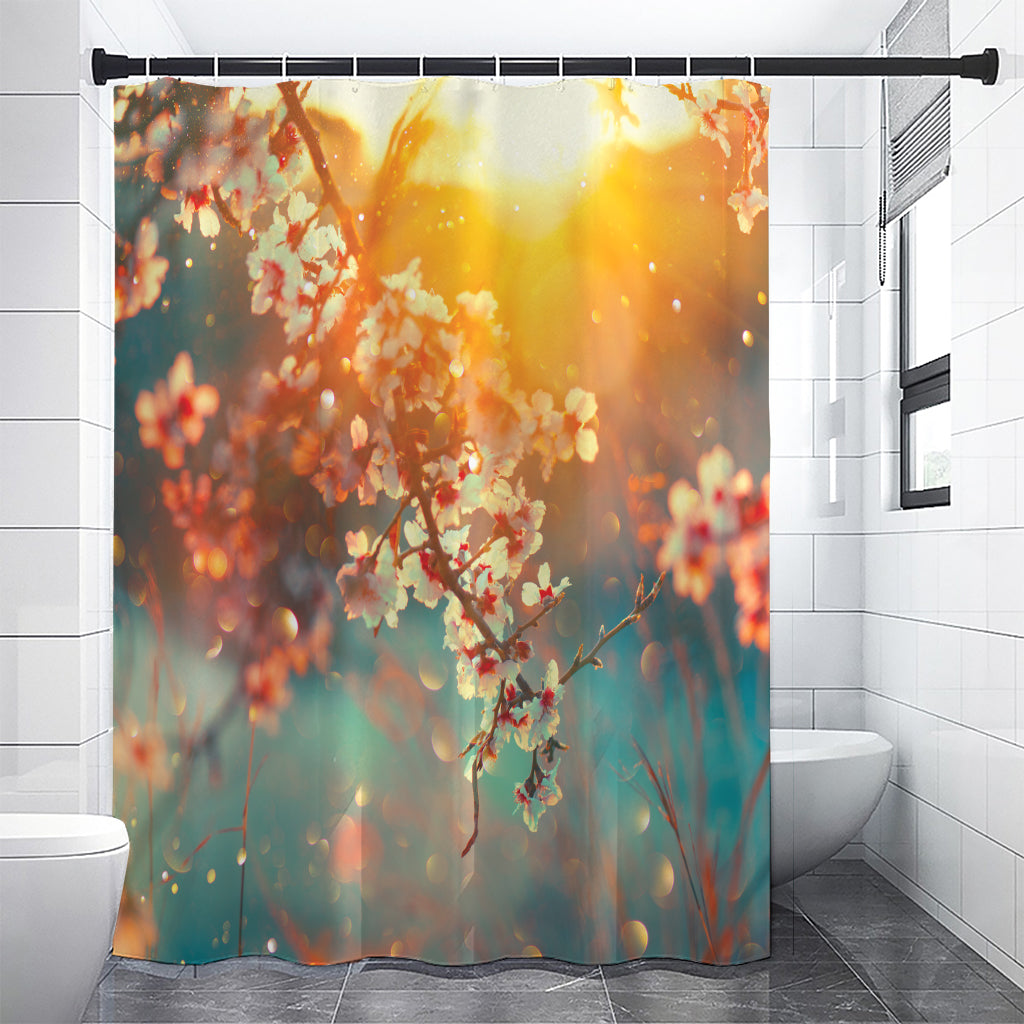 Sunrise Japanese Cherry Blossom Print Premium Shower Curtain