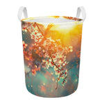 Sunrise Japanese Cherry Blossom Print Round Laundry Basket