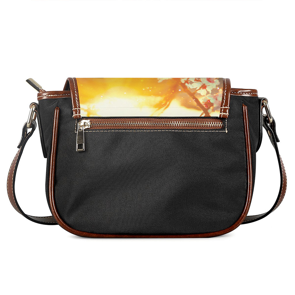 Sunrise Japanese Cherry Blossom Print Saddle Bag