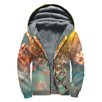 Sunrise Japanese Cherry Blossom Print Sherpa Lined Zip Up Hoodie