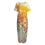 Sunrise Japanese Cherry Blossom Print Short Sleeve Long Nightdress