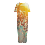 Sunrise Japanese Cherry Blossom Print Short Sleeve Long Nightdress
