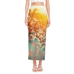 Sunrise Japanese Cherry Blossom Print Side Slit Maxi Skirt
