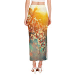 Sunrise Japanese Cherry Blossom Print Side Slit Maxi Skirt