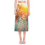 Sunrise Japanese Cherry Blossom Print Side Slit Midi Skirt