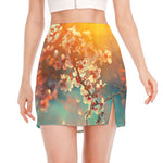 Sunrise Japanese Cherry Blossom Print Side Slit Mini Skirt