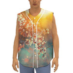 Sunrise Japanese Cherry Blossom Print Sleeveless Baseball Jersey
