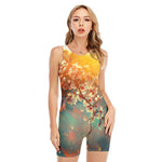 Sunrise Japanese Cherry Blossom Print Sleeveless One Piece Swimsuit