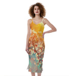 Sunrise Japanese Cherry Blossom Print Slim Fit Midi Cami Dress