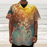 Sunrise Japanese Cherry Blossom Print Textured Short Sleeve Shirt