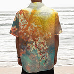 Sunrise Japanese Cherry Blossom Print Textured Short Sleeve Shirt