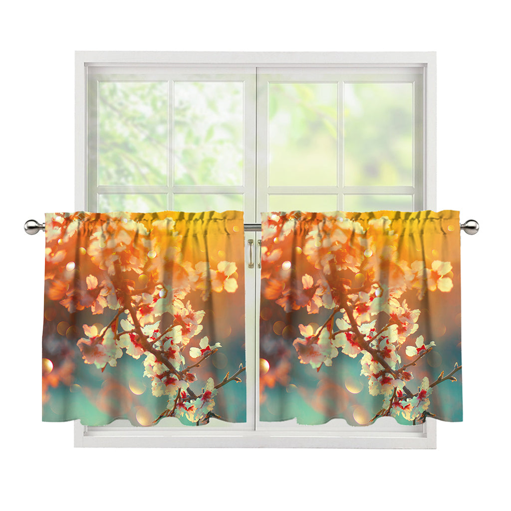 Sunrise Japanese Cherry Blossom Print Tier Curtains