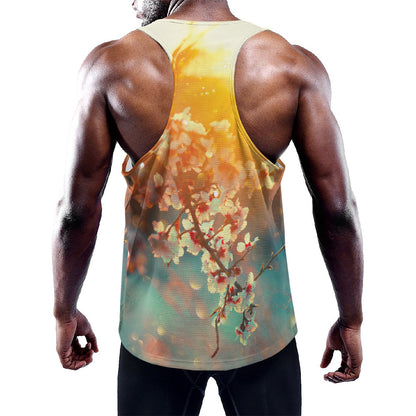 Sunrise Japanese Cherry Blossom Print Training Tank Top