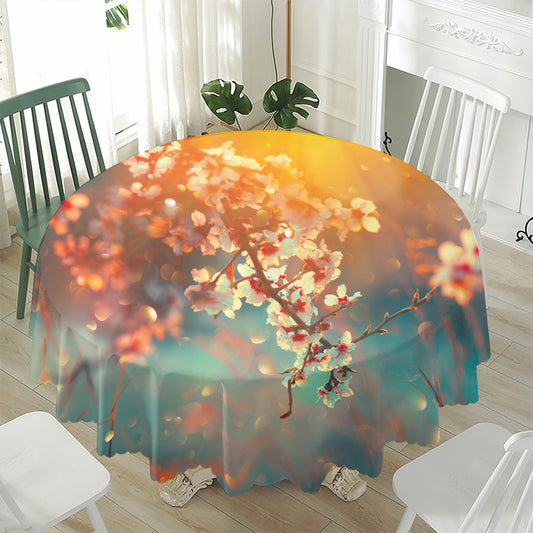Sunrise Japanese Cherry Blossom Print Waterproof Round Tablecloth