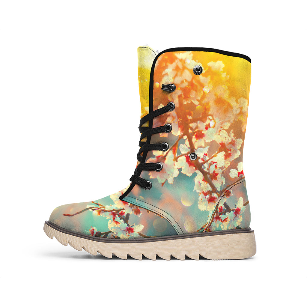 Sunrise Japanese Cherry Blossom Print Winter Boots
