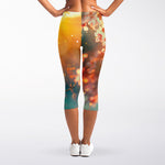 Sunrise Japanese Cherry Blossom Print Women's Capri Leggings