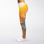 Sunrise Japanese Cherry Blossom Print Women's Capri Leggings