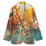 Sunrise Japanese Cherry Blossom Print Women's Cotton Blazer