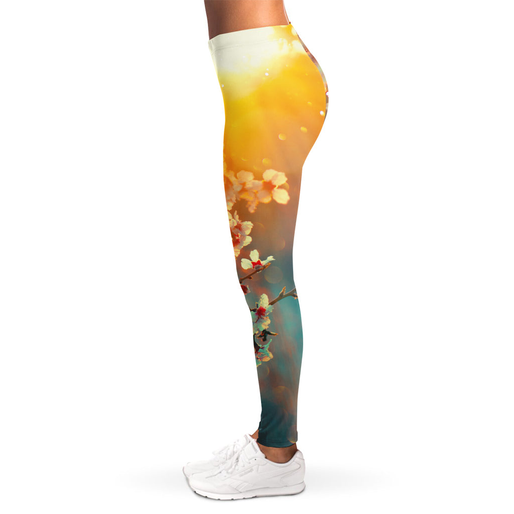Sunrise Japanese Cherry Blossom Print Women's Leggings