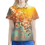 Sunrise Japanese Cherry Blossom Print Women's Polo Shirt