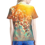 Sunrise Japanese Cherry Blossom Print Women's Polo Shirt