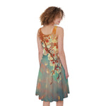Sunrise Japanese Cherry Blossom Print Women's Sleeveless Dress