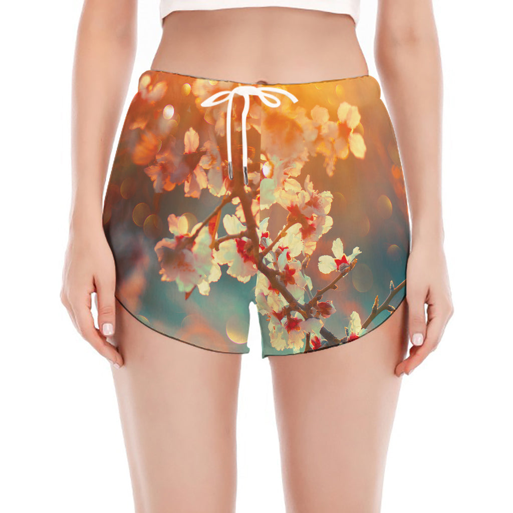 Sunrise Japanese Cherry Blossom Print Women's Split Running Shorts