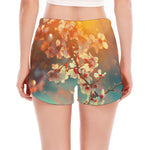 Sunrise Japanese Cherry Blossom Print Women's Split Running Shorts