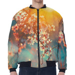 Sunrise Japanese Cherry Blossom Print Zip Sleeve Bomber Jacket