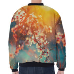 Sunrise Japanese Cherry Blossom Print Zip Sleeve Bomber Jacket