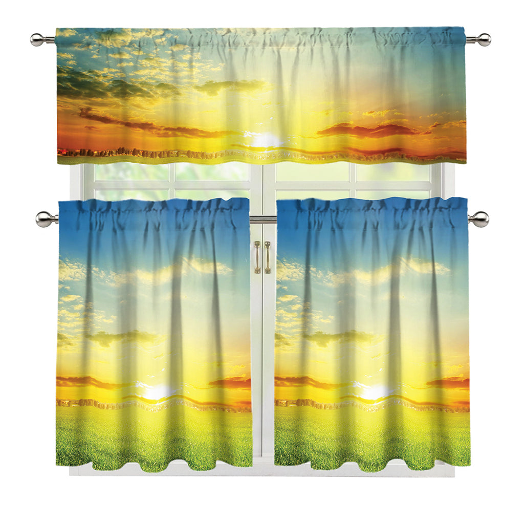 Sunrise Meadow Print 3 Piece Kitchen Curtains
