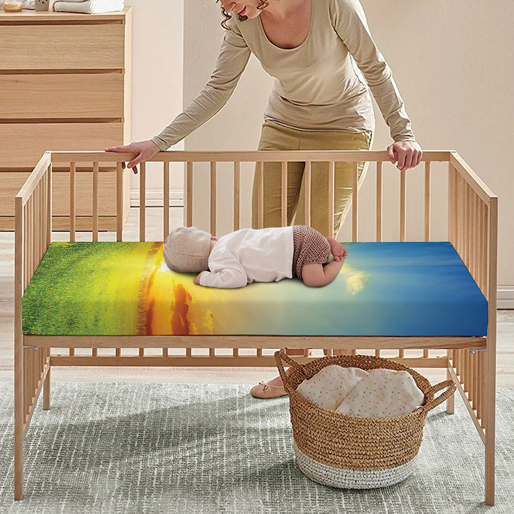 Sunrise Meadow Print Baby Crib Sheet