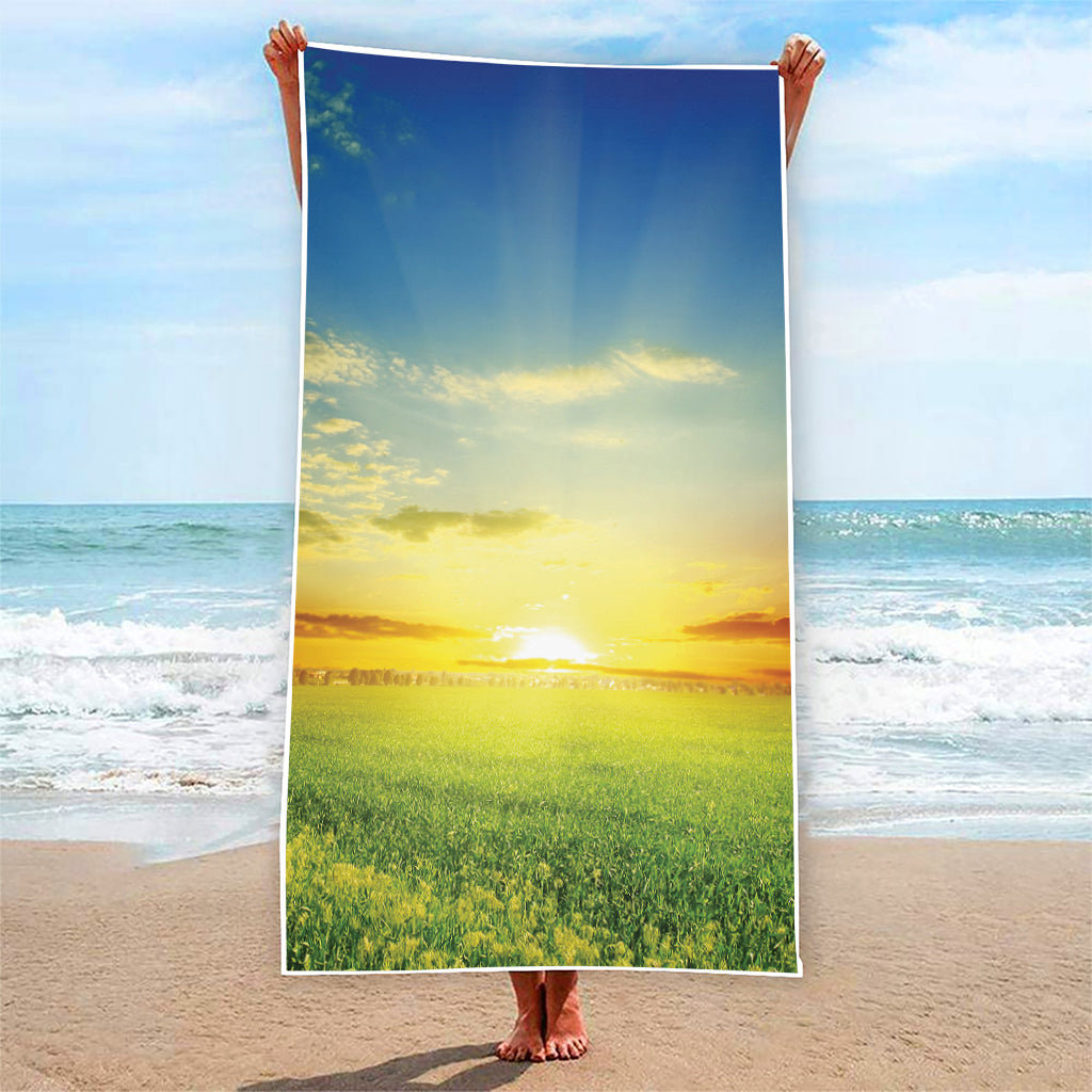 Sunrise Meadow Print Beach Towel