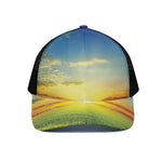 Sunrise Meadow Print Black Mesh Trucker Cap