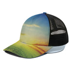 Sunrise Meadow Print Black Mesh Trucker Cap