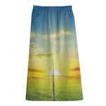 Sunrise Meadow Print Cotton Front Slit Maxi Skirt