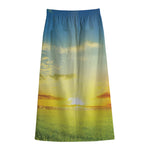Sunrise Meadow Print Cotton Front Slit Maxi Skirt