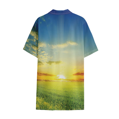 Sunrise Meadow Print Cotton Hawaiian Shirt