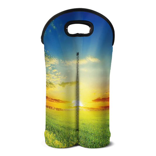 Sunrise Meadow Print Double Neoprene Wine Tote