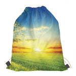 Sunrise Meadow Print Drawstring Bag