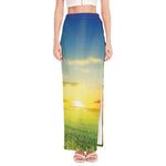 Sunrise Meadow Print High Slit Maxi Skirt