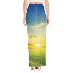 Sunrise Meadow Print High Slit Maxi Skirt