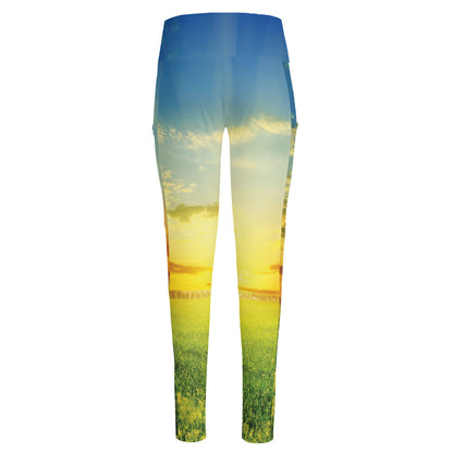 Sunrise Meadow Print High-Waisted Pocket Leggings
