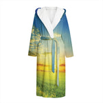 Sunrise Meadow Print Hooded Bathrobe