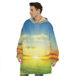 Sunrise Meadow Print Hoodie Blanket