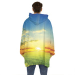 Sunrise Meadow Print Hoodie Blanket