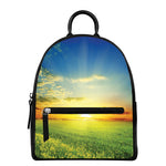 Sunrise Meadow Print Leather Backpack
