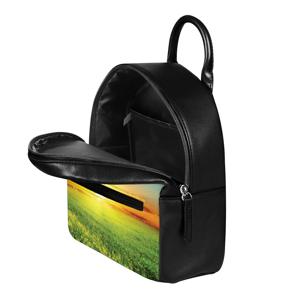 Sunrise Meadow Print Leather Backpack
