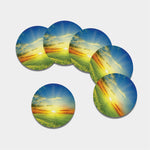 Sunrise Meadow Print Leather Coaster Set